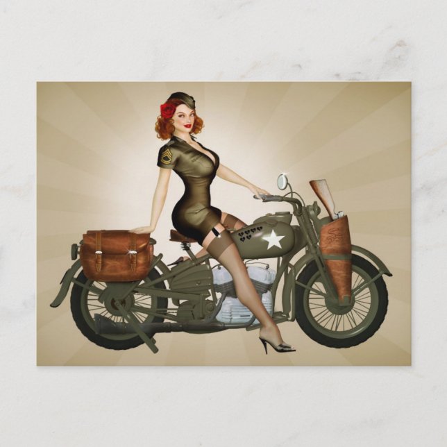 Sgt Davidson Army Motorrad Pinup Postkarte (Vorderseite)