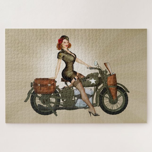 Sgt Davidson Army Motorrad Pinup Puzzle (Horizontal)