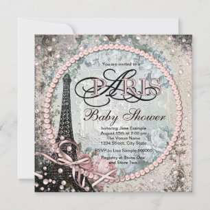 Shab Chic Paris Baby Shower Einladung