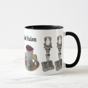Shabbat Challah, Messer, Wein u. Kerzen Tasse