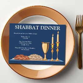Shabbat Dinner Custom Jewish Family Navy Blue Einladung