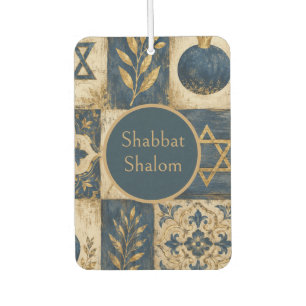 Shabbat Schalom Auto-Duftspender, Blau Gold Kunst Autolufterfrischer