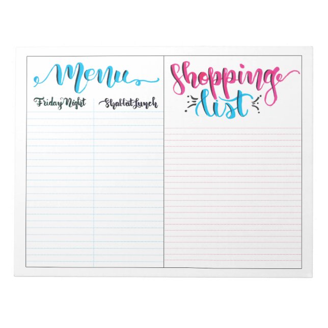 Shabbat Shabbos Menü Shopping List Notepad Notizblock (Vorderseite)
