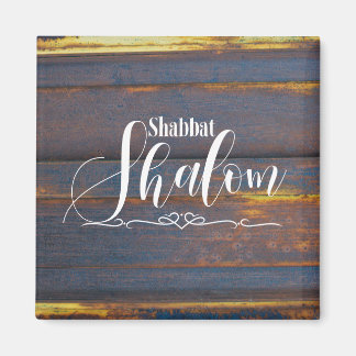 Shabbat Shalom Blau Gold Holz mit Weathered Holz Magnet
