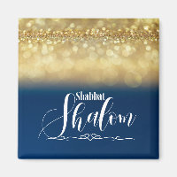 Shabbat Shalom Blue Gold Glitzer Sparkle Glam Luxe