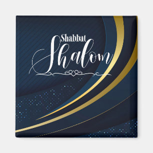 Shabbat Shalom Blue Gold Line Geometrischer Streif Magnet