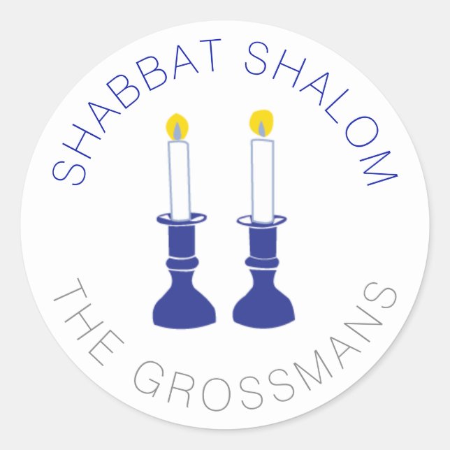 Shabbat Shalom Candles Custom Stickers - Blue (Vorderseite)