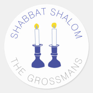 Shabbat Shalom Candles Custom Stickers - Blue