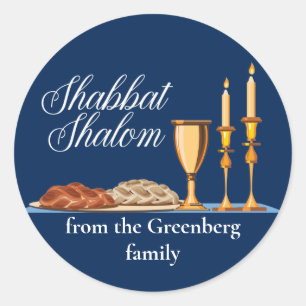 Shabbat Shalom Custom Blue Sabbat Dinner Runder Aufkleber