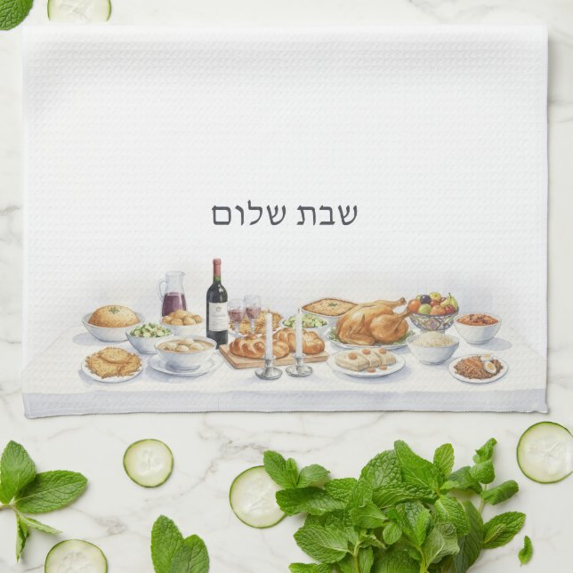 Shabbat Shalom Freitagabend Abendessen jüdisches E Geschirrtuch (Gefaltet)