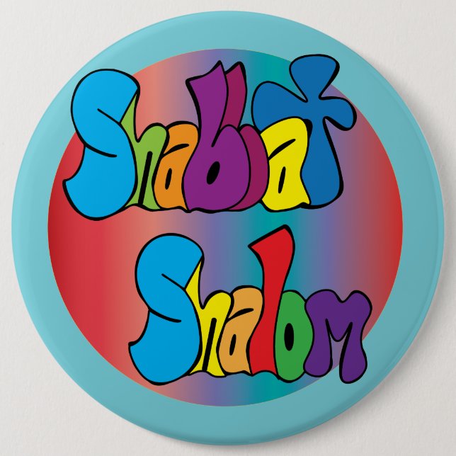 Shabbat Shalom Hippy Art Button (Vorderseite)
