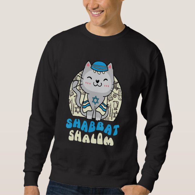 Shabbat Shalom Katze Kätzchen Frohes Chanukka Hanu Sweatshirt (Vorderseite)