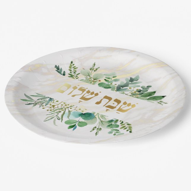 Shabbat Shalom Paper Plate Pappteller (Schrägansicht)