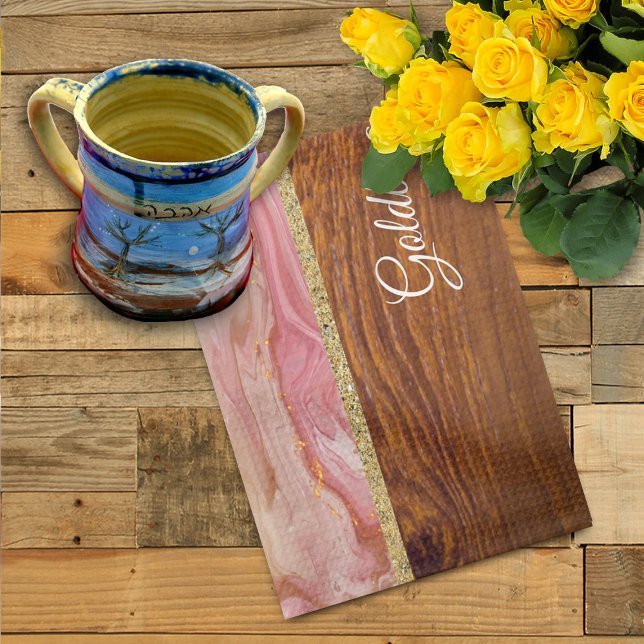 Shabbat Shalom Red Marble on Wood Effect Geschirrtuch (Von Creator hochgeladen)