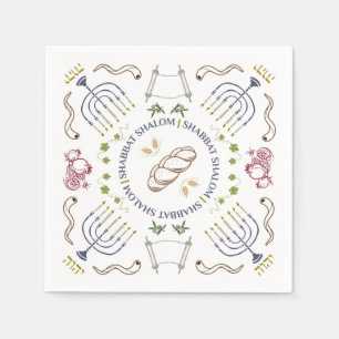 Shabbat Shalom Traditioneller Cocktail Napkins Serviette