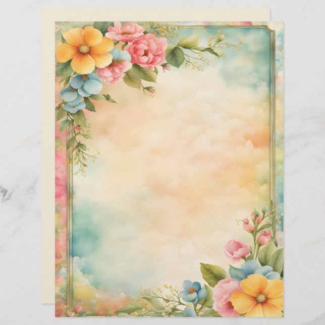 Shabby and Chic Floral Stationery Paper Briefbogen (Vorne/Hinten)