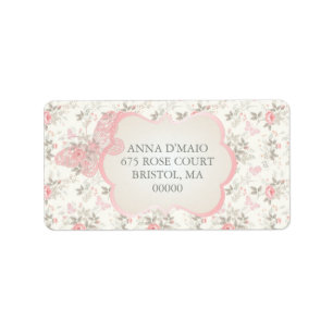 Shabby Antique Roses Damask Butterfly Adressaufkleber