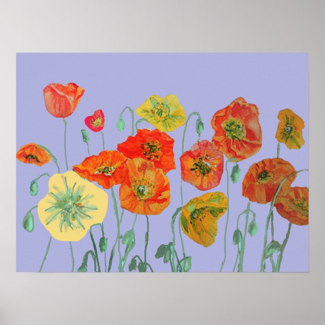 Shabby Aqua Orange Red Watercolor Lavender Poppy Poster (Vorne)