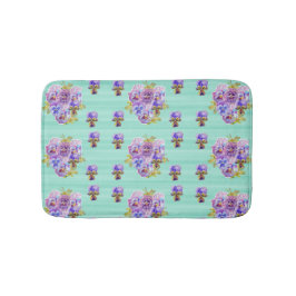 Shabby Aqua Pansy viola Blume Bath Mat Badematte
