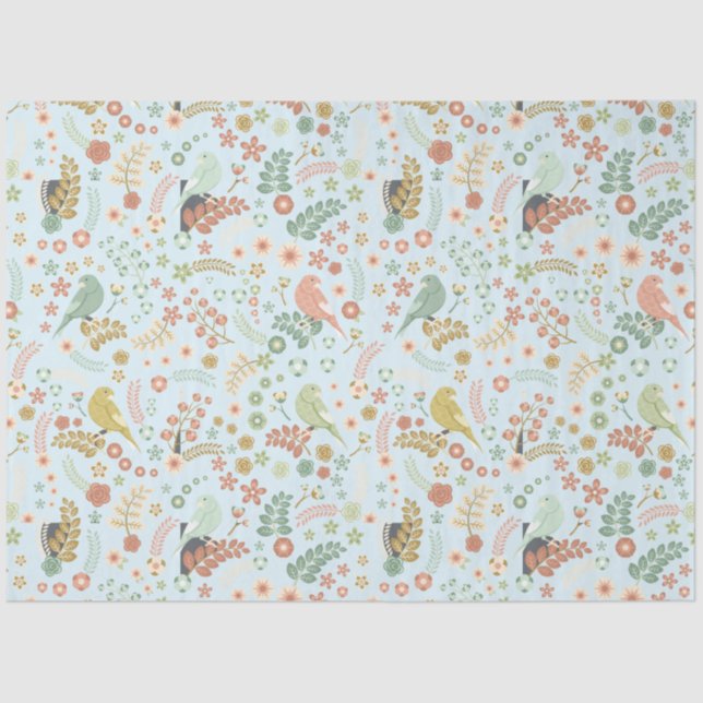 Shabby Birds & Branches Blue Seidenpapier (Vorderseite)