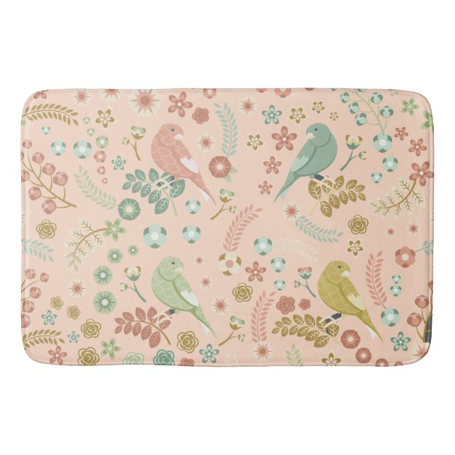 Shabby Birds & Branches Pastel Lachs Badematte (Vorderseite)