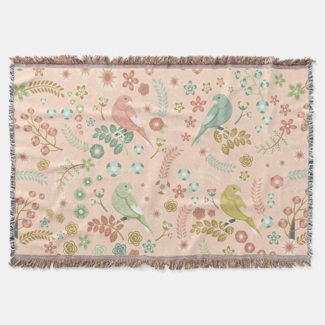 Shabby Birds & Branches Pastel Lachs Decke (Vorderseite)