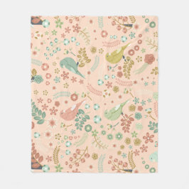 Shabby Birds & Branches Pastel Lachs Fleecedecke
