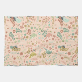 Shabby Birds & Branches Pastel Lachs Geschirrtuch