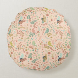 Shabby Birds & Branches Pastel Lachs Rundes Kissen