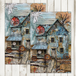 SHABBY BLAUE BAHNHOF GEMISCHTE MEDIENDECOUPAGE SEIDENPAPIER