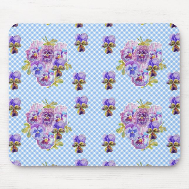 Shabby Blue Pansy floral Computer Maus Mat Pad Mousepad (Vorne)