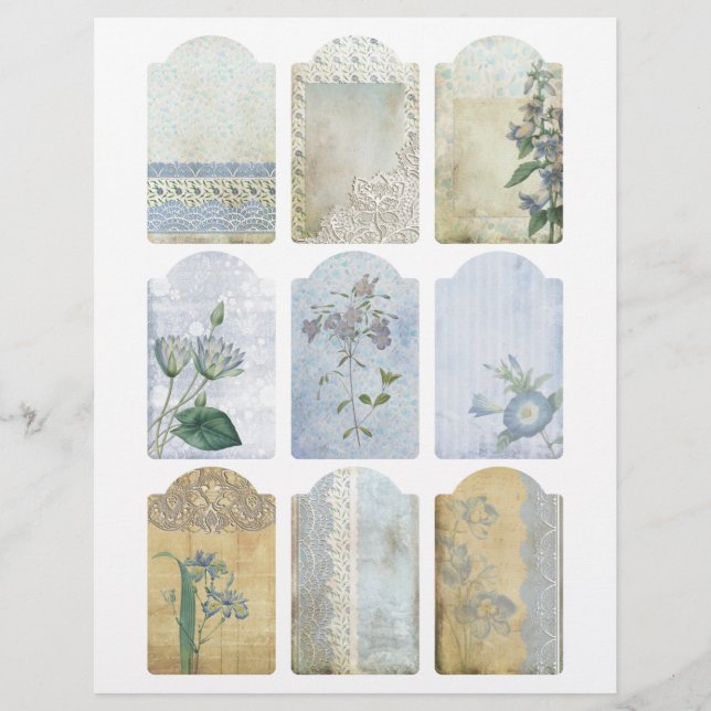 Shabby Blue Scrapbook Embellishment Tags (Vorderseite)