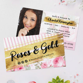 Shabby Blush Rose & Gold Social Foto Visitenkarte