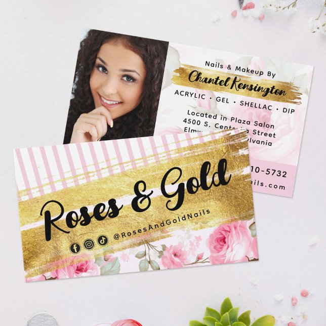 Shabby Blush Rose & Gold Social Foto Visitenkarte (Von Creator hochgeladen)