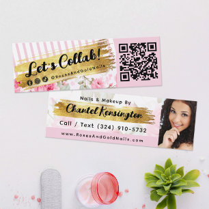 Shabby Blush Rose & Goldene Einflüsse QR Mini Visitenkarte