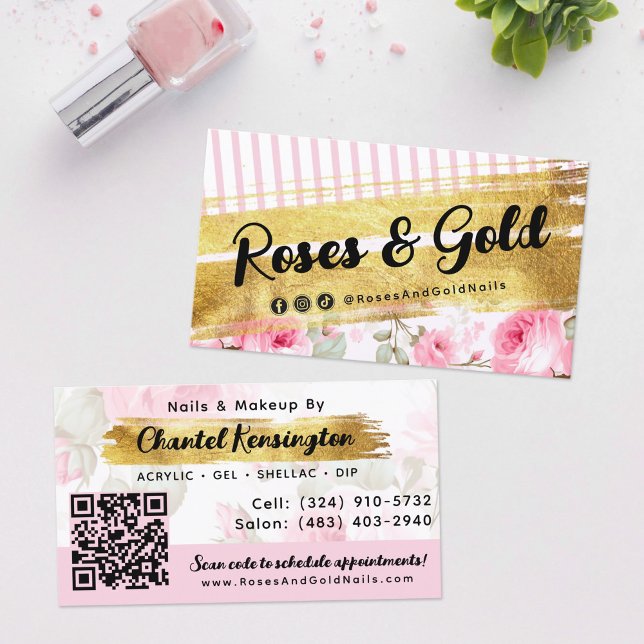 Shabby Blush Watercolor Rose Gold QR Code Visitenkarte (Von Creator hochgeladen)
