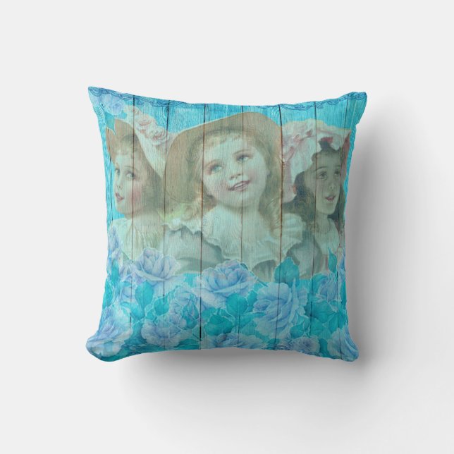 Shabby Chic 3 Kleine Viktorianische Girls Blühen Kissen (Vorderseite)