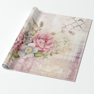 Shabby Chic abgenutztes Weihnachts-Blumen-Tartan Geschenkpapier