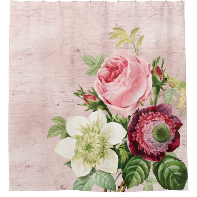 Shabby Chic Antike Rose in Blush Duschvorhang (Vorderseite)