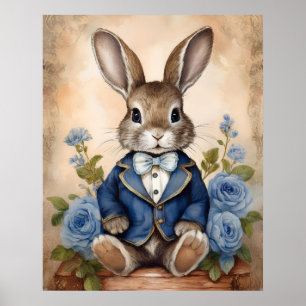 Shabby Chic Antiker Hase Junge Poster