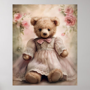 Shabby Chic Antiker Teddy Mädchen Poster