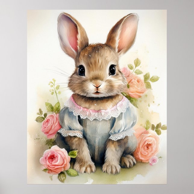 Shabby Chic Antique Rabbit Girl Poster (Vorne)