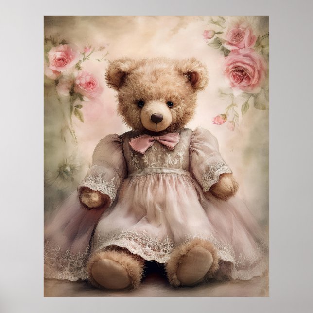 Shabby Chic Antique Teddy Girl Poster (Vorne)