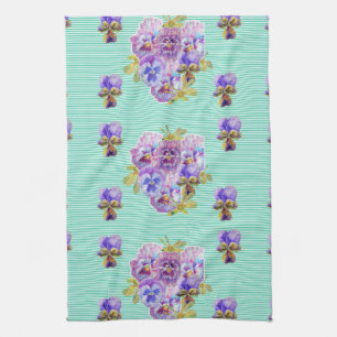 Shabby Chic Aqua Stiefmütterchen Blumen Küchenhand Geschirrtuch