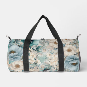 Shabby Chic Aquamarin Pastell Floral Duffle Beutel Bag