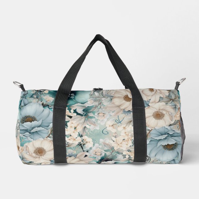 Shabby Chic Aquamarin Pastell Floral Duffle Beutel Duffle Bag (Vorderseite)