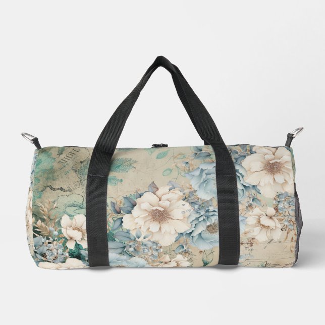 Shabby Chic Aquamarin Pastell Floral Duffle Beutel Duffle Bag (Vorderseite)
