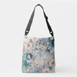 Shabby Chic Aquamarin Watercolor Florals Muttertag Tragetaschen Mit Langen Trägern