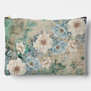 Shabby Chic Aquamarine Pastelfloral Make-up-Tasche Zubehörtasche