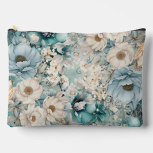 Shabby Chic Aquamarine Pastelfloral Make-up-Tasche Zubehörtasche